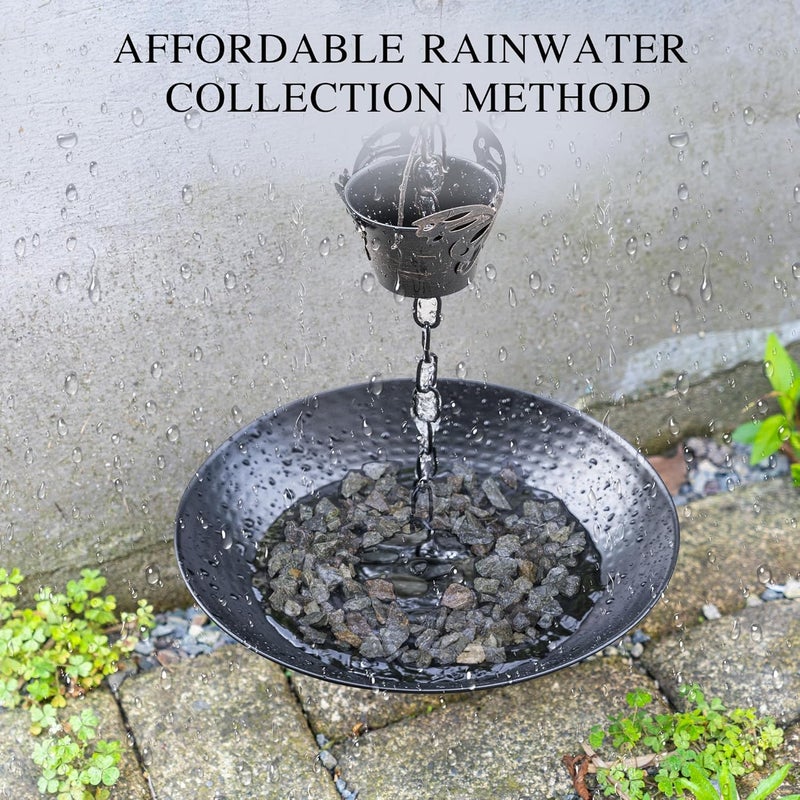 Voltogar 11-Inch Black Rain Chain Basin – Decorative Metal Bowl for Downspout Gutters, Outdoor Garden, Lawn & Patio Water Features – Heavy-Duty Anchoring Basin for Rain Chains - Image 4